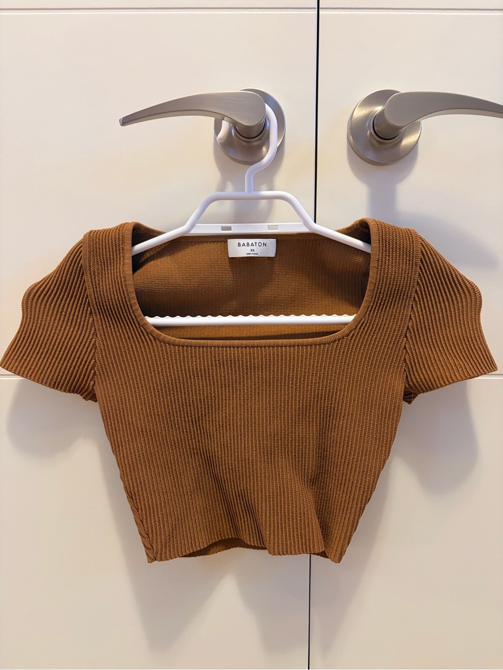 Aritzia Babaton Sculpt Knit Cropped Square-Neck Top - Brown